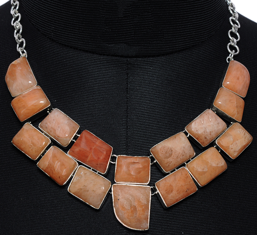 Jasper Gemstone Studded Handmade Necklace In . Sterling Silver Overlay