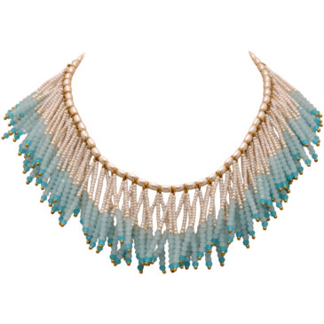 Handmade Aquamarine Color Faceted Bead & Pearl Necklace