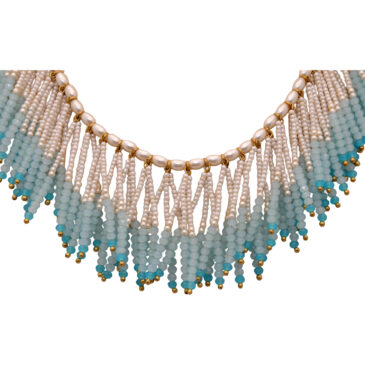 Handmade Aquamarine Color Faceted Bead & Pearl Necklace