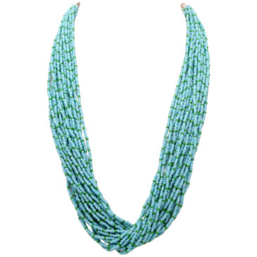 20-Rows Emerald And Turquoise Glass Bead Necklace