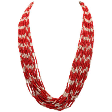 19-Rows Pearl And Red Jasper Glass Bead Necklace