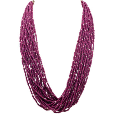 20-Rows Pearl And Amethyst Glass Beads Necklace