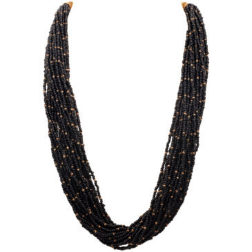 20-Rows Black Spinal & Golden Pyrite Glass Bead Necklace