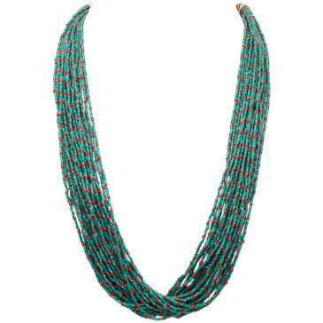 20-Rows Emerald And Red Jasper Glass Bead Necklace