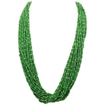 20-Rows Pearl And Emerald Glass Bead Necklace