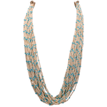 20-Rows Pearl And Turquoise-Colored Glass Bead Necklace