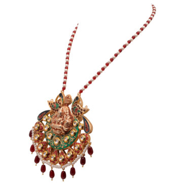 Divine Goddess Lakshmi Pendant & Earring With Pearl & Ruby Color Beads