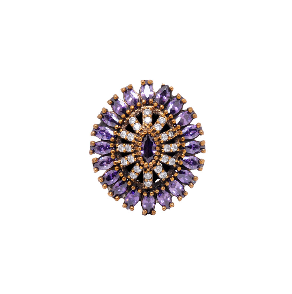 Amethyst & Topaz Gemstone Studded Cocktail Ring In Silver