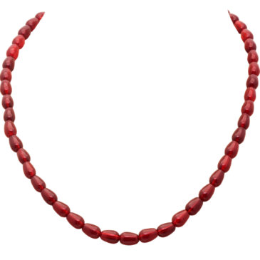 Ruby Red Color Zircon Smooth Drop Shape Beads Necklace