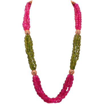 5 Rows Necklace of Tourmaline & Peridot beads With jadau balls