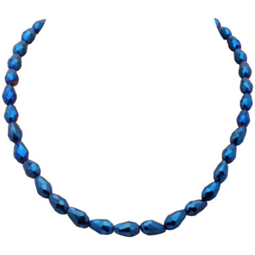 Metallic Blue Color Zircon Faceted Drop Shape Beads Necklace