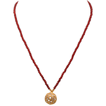 Ruby & pearl gold tone jadau bead pendant necklace