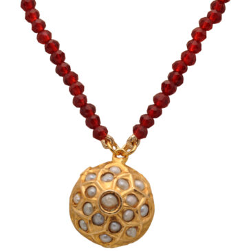 Ruby & pearl gold tone jadau bead pendant necklace