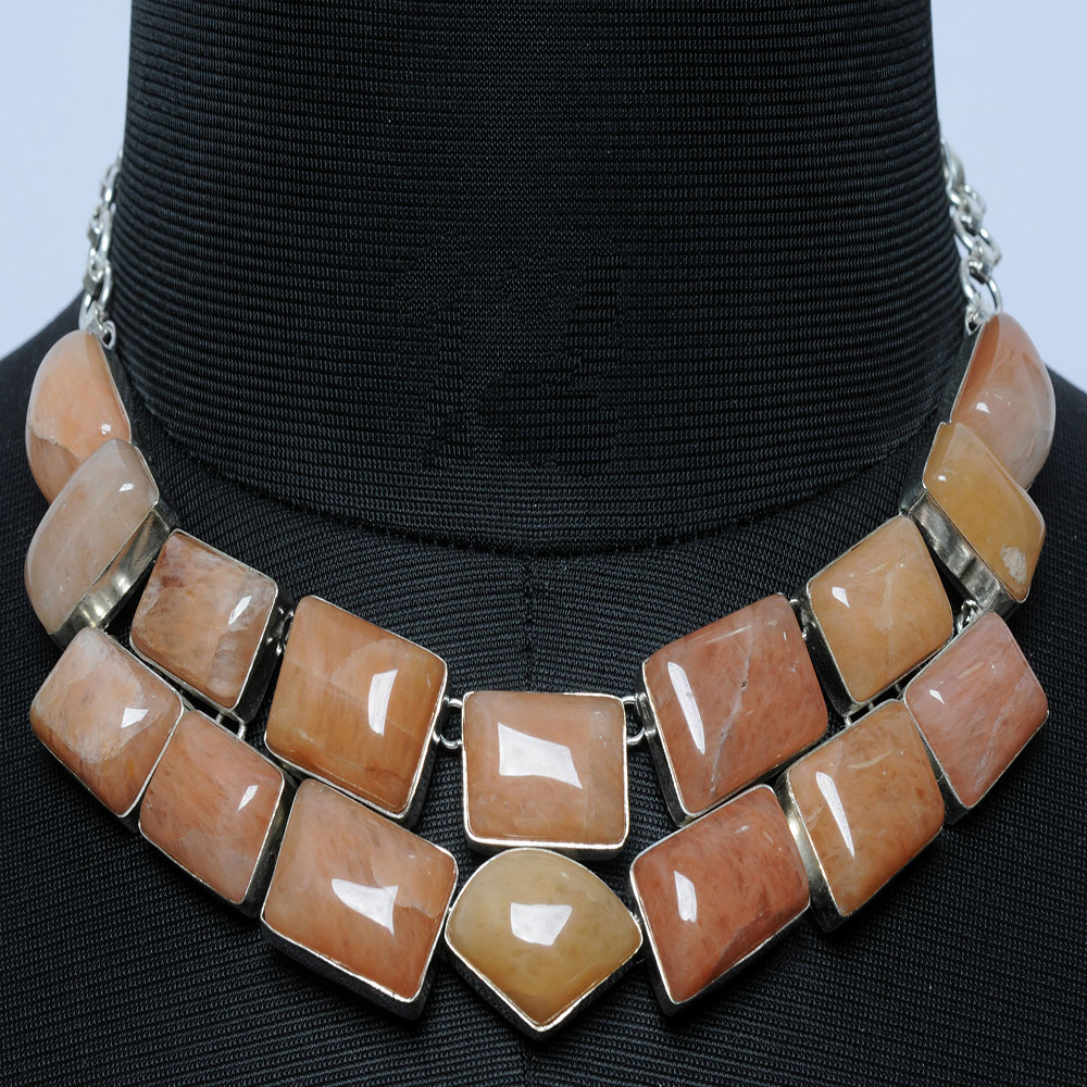 Sunstone Gemstone Necklace In . Silver Overlay
