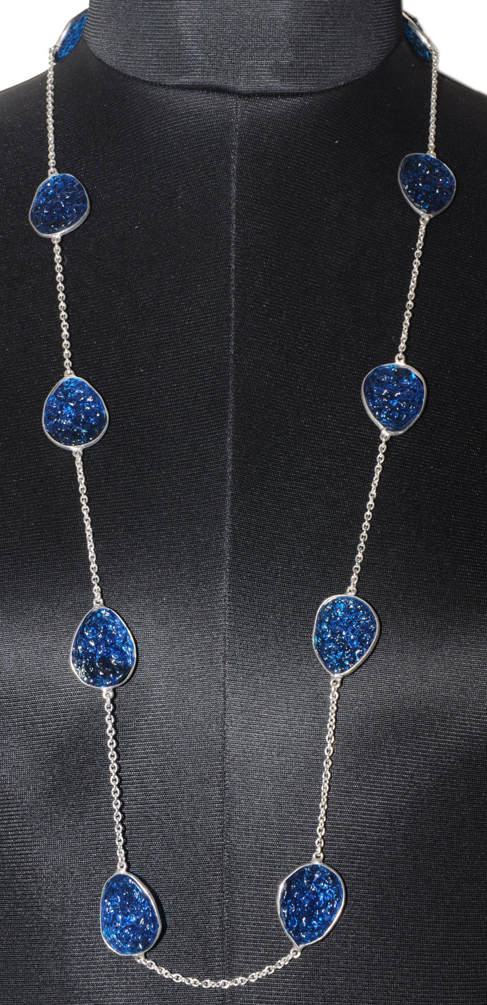 Swiss Blue Topaz Color Stone Chain In . Silver Overlay