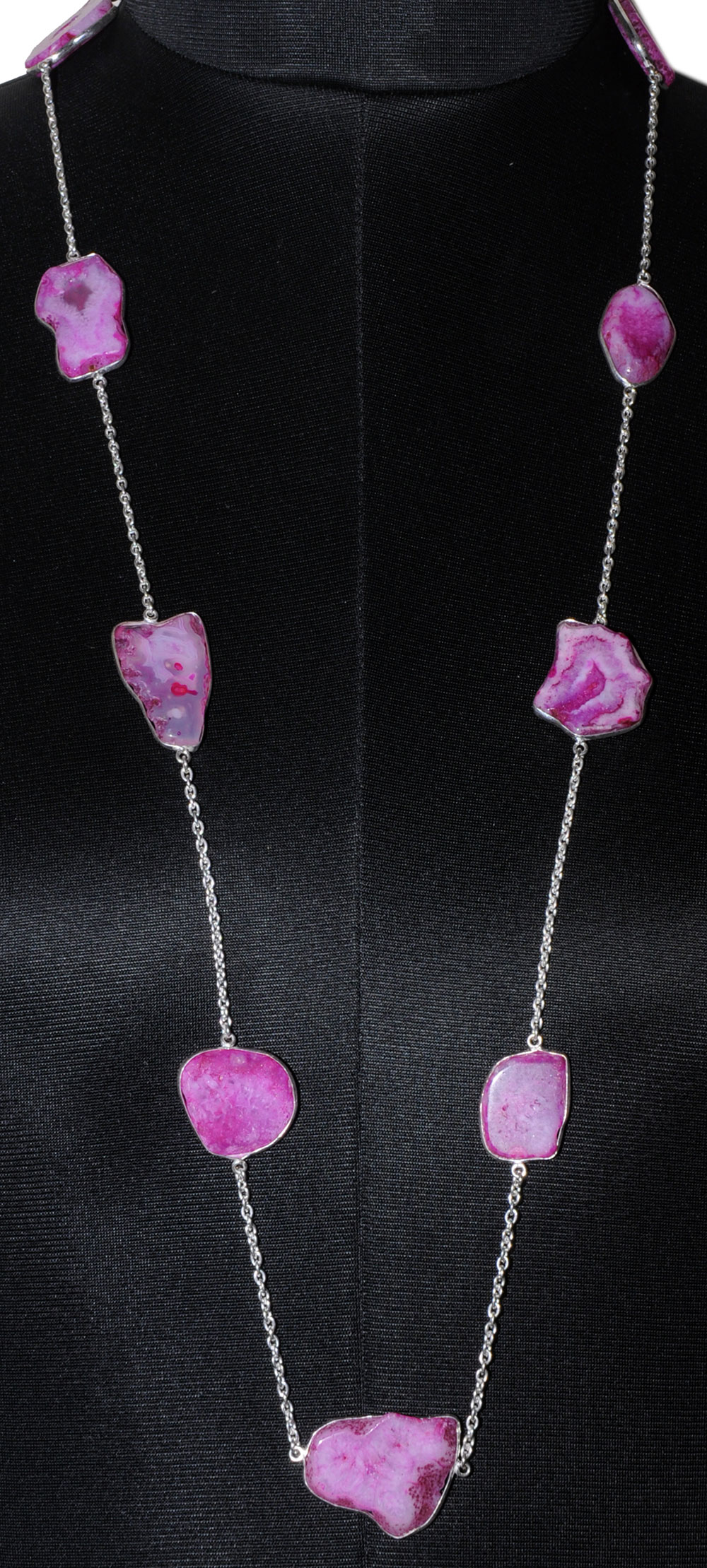 Pink Agate Gemstone Studded Chain In . Sterling Silver Overlay