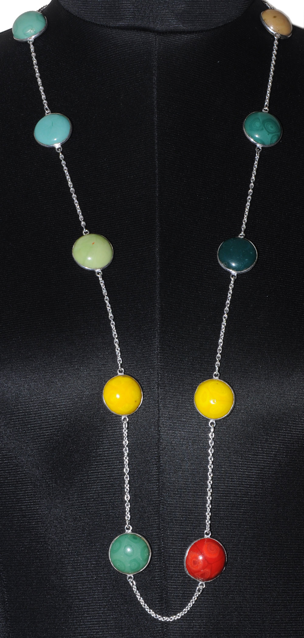 Multi Color Stone Studded Chain In . Sterling Silver Overlay