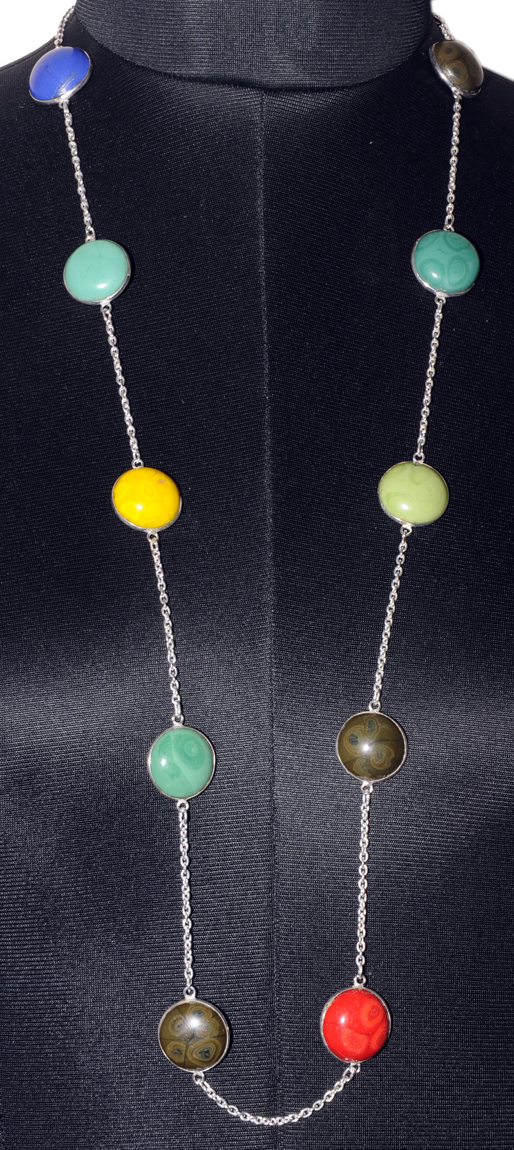 Multi Color Gemstone Studded Chain In . Sterling Silver Overlay