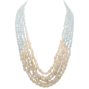 5 Rows White Moonstone & Blue Chalcedony Color Beads Necklace