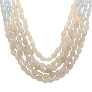 5 Rows White Moonstone & Blue Chalcedony Color Beads Necklace