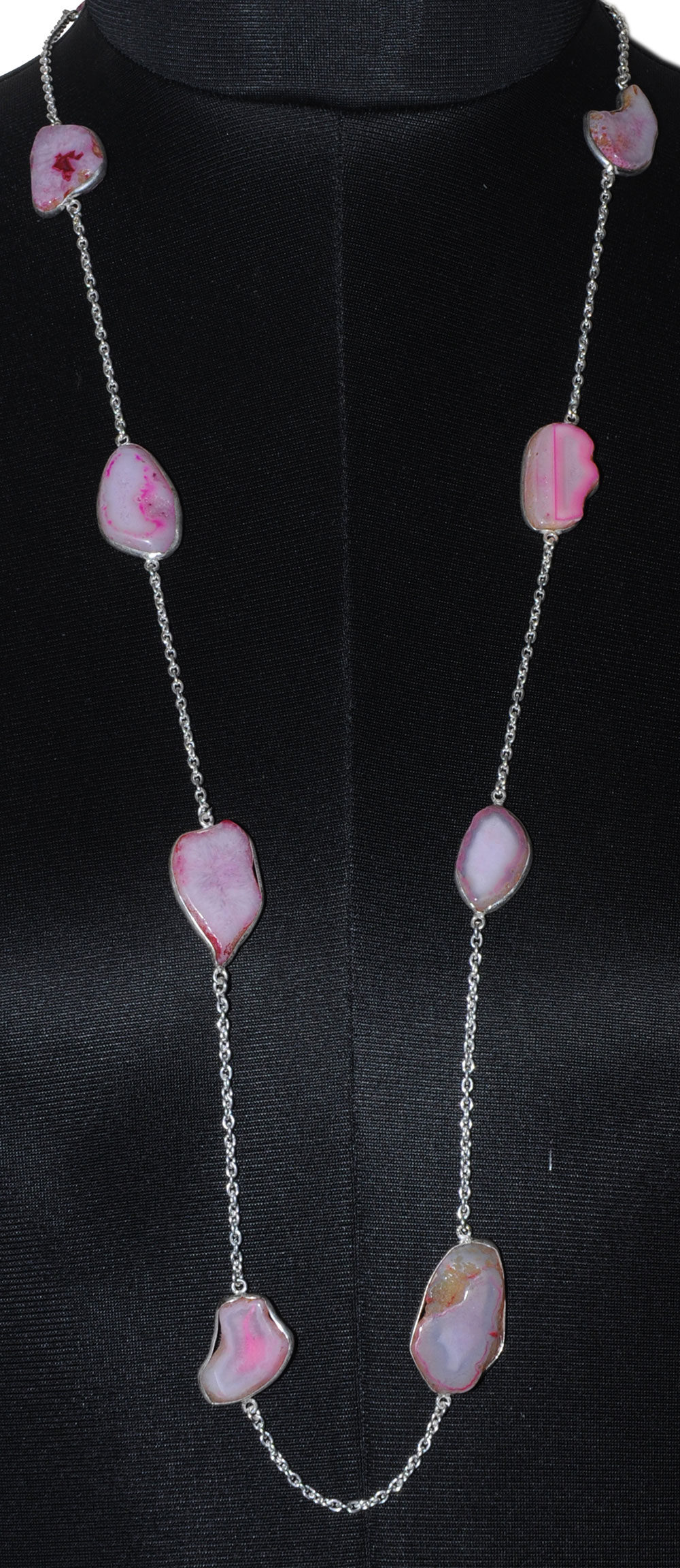 Pink Agate Gemstone Studded Chain In . Sterling Silver Overlay