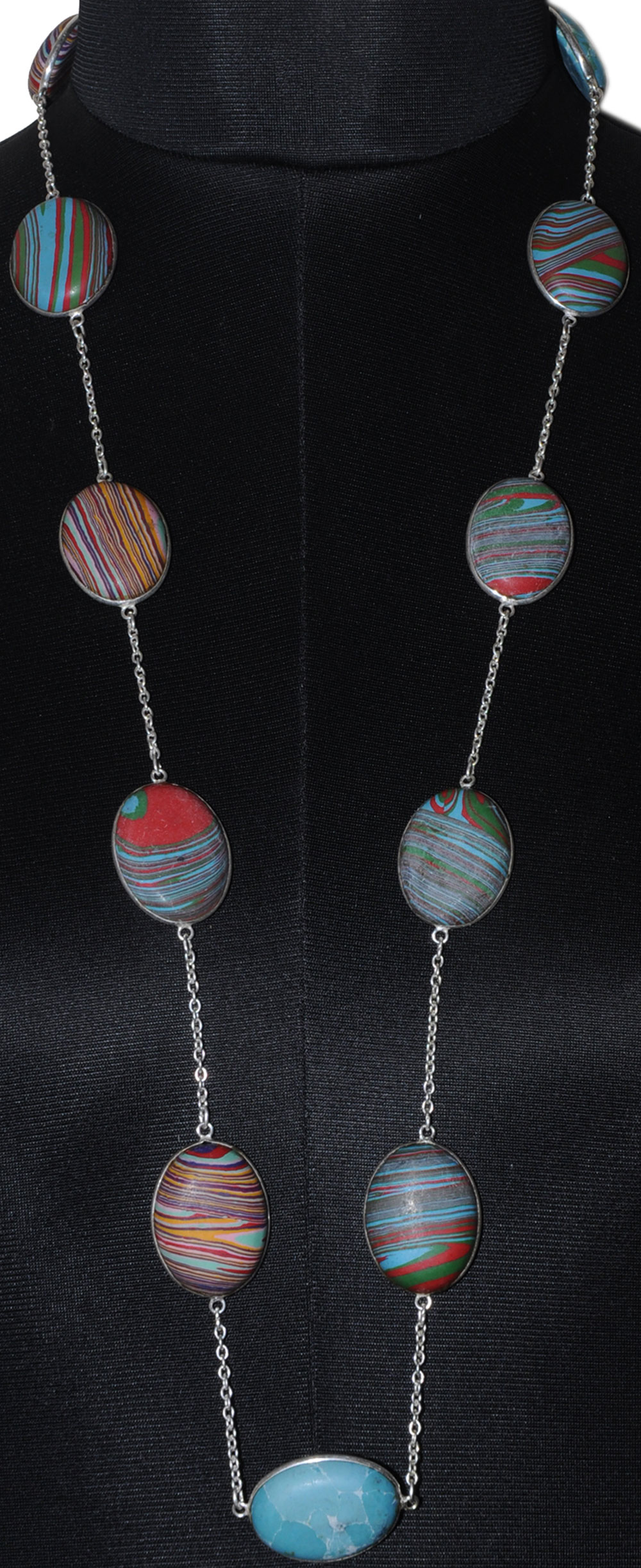 Rainbow Calcite Gemstone Studded Chain In . Sterling Silver Overlay