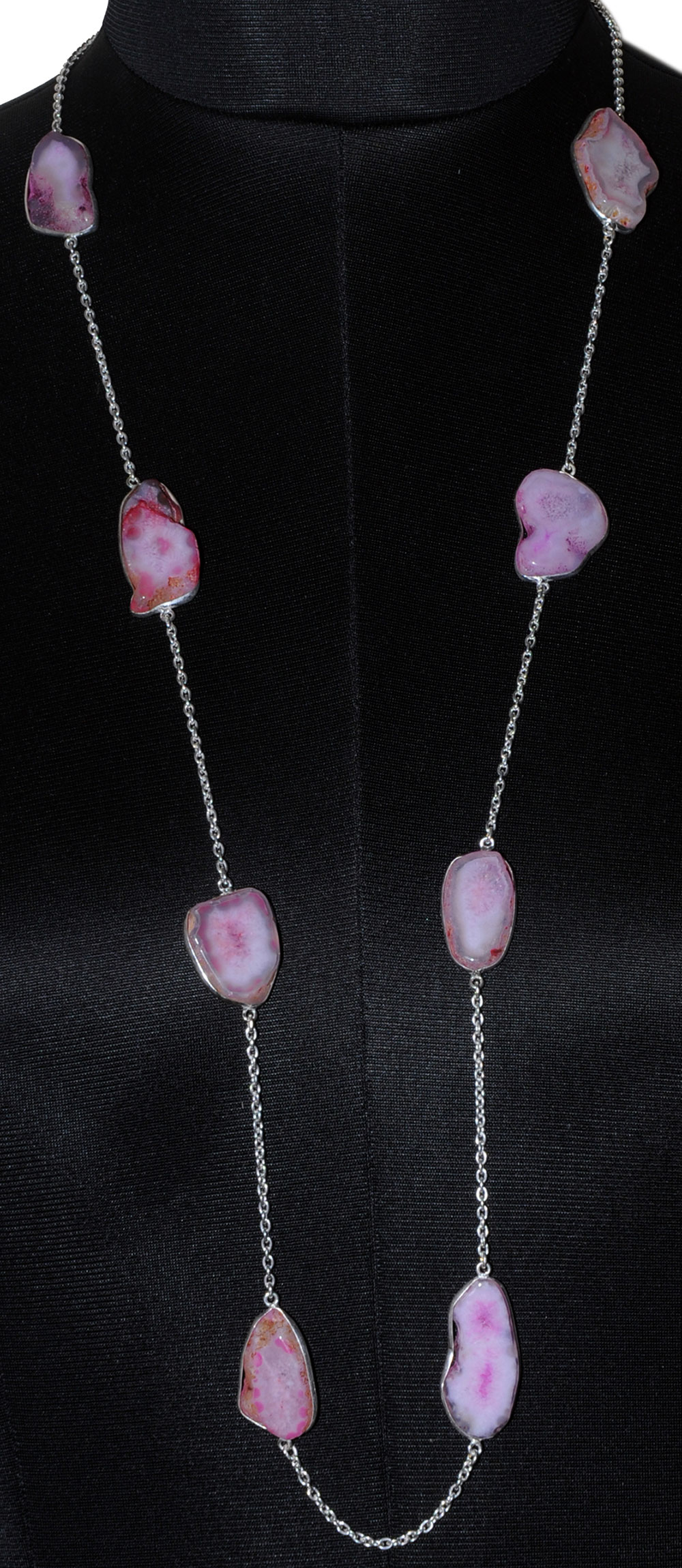 Pink Agate Gemstone Studded Chain In . Sterling Silver Overlay