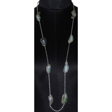 Green Agate Gemstone Studded Chain In . Sterling Silver Overlay