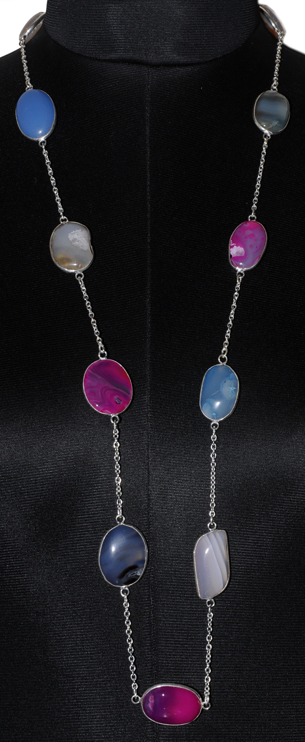 Multi Color Chalcedony Gemstone Chain In . Sterling Silver Overlay