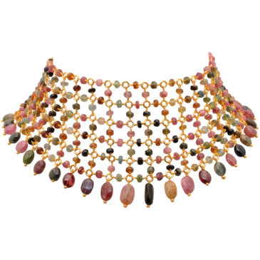 Tourmaline Gemstone Faceted Bead Necklace In .925 Sterling Silver