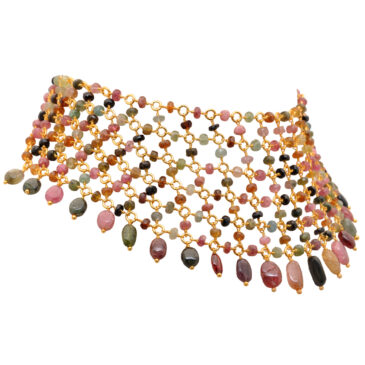 Tourmaline Gemstone Faceted Bead Necklace In .925 Sterling Silver