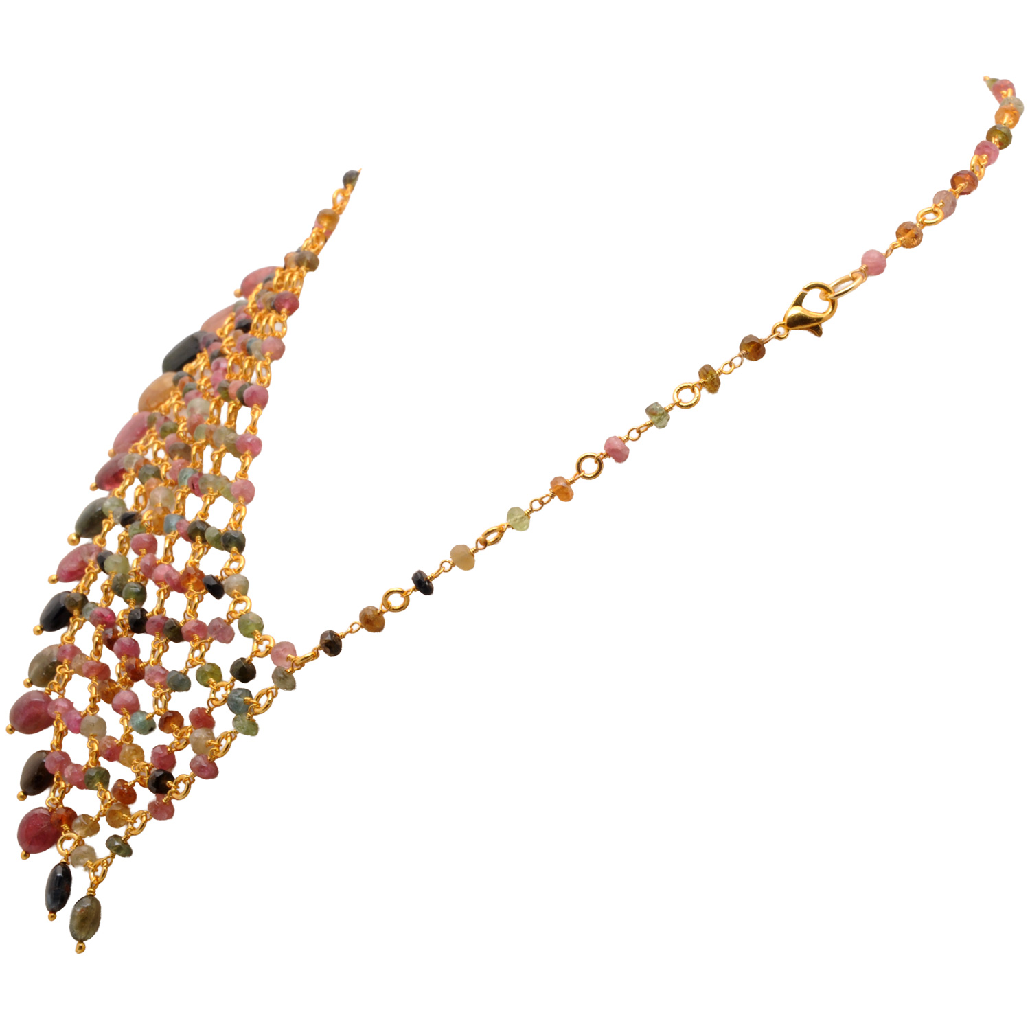 Tourmaline Gemstone Faceted Bead Necklace In .925 Sterling Silver - Image 4