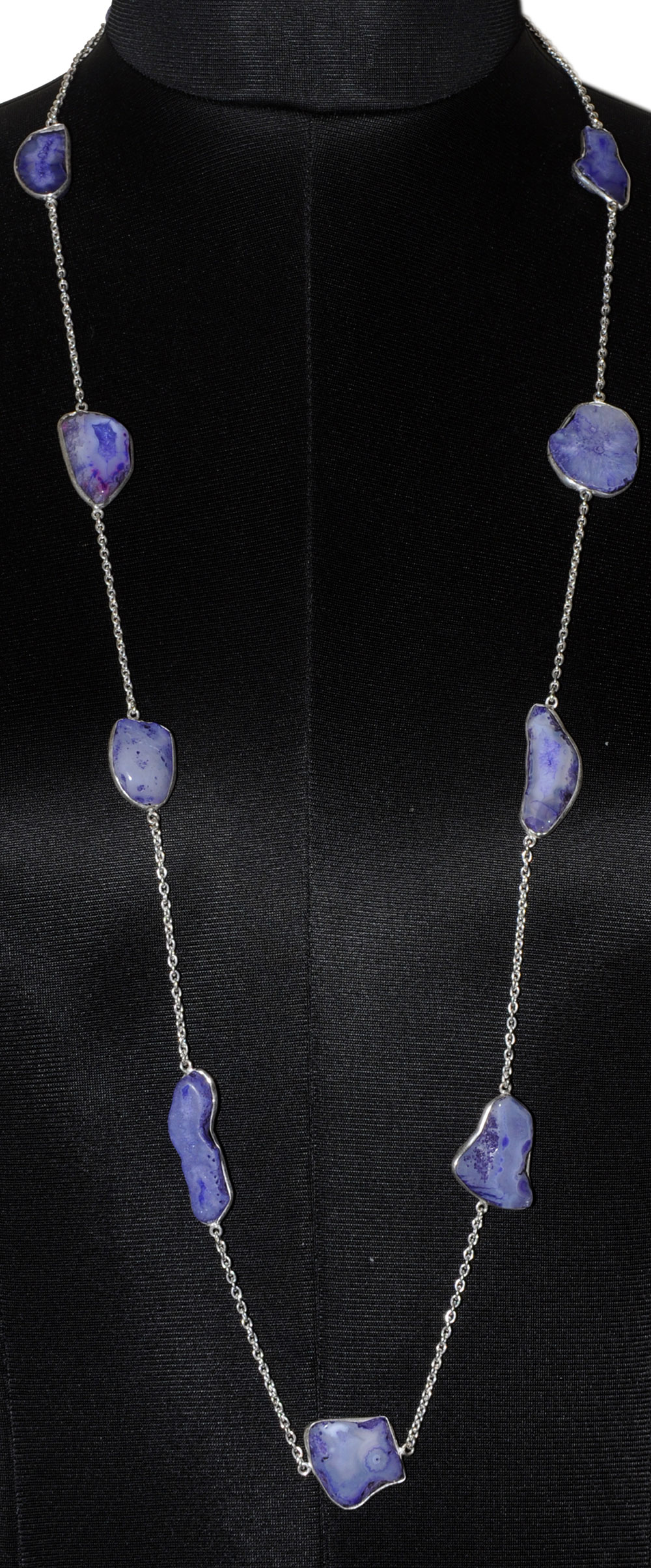 Purple Lace Agate Gemstone Studded Chain In . Sterling Silver Overlay