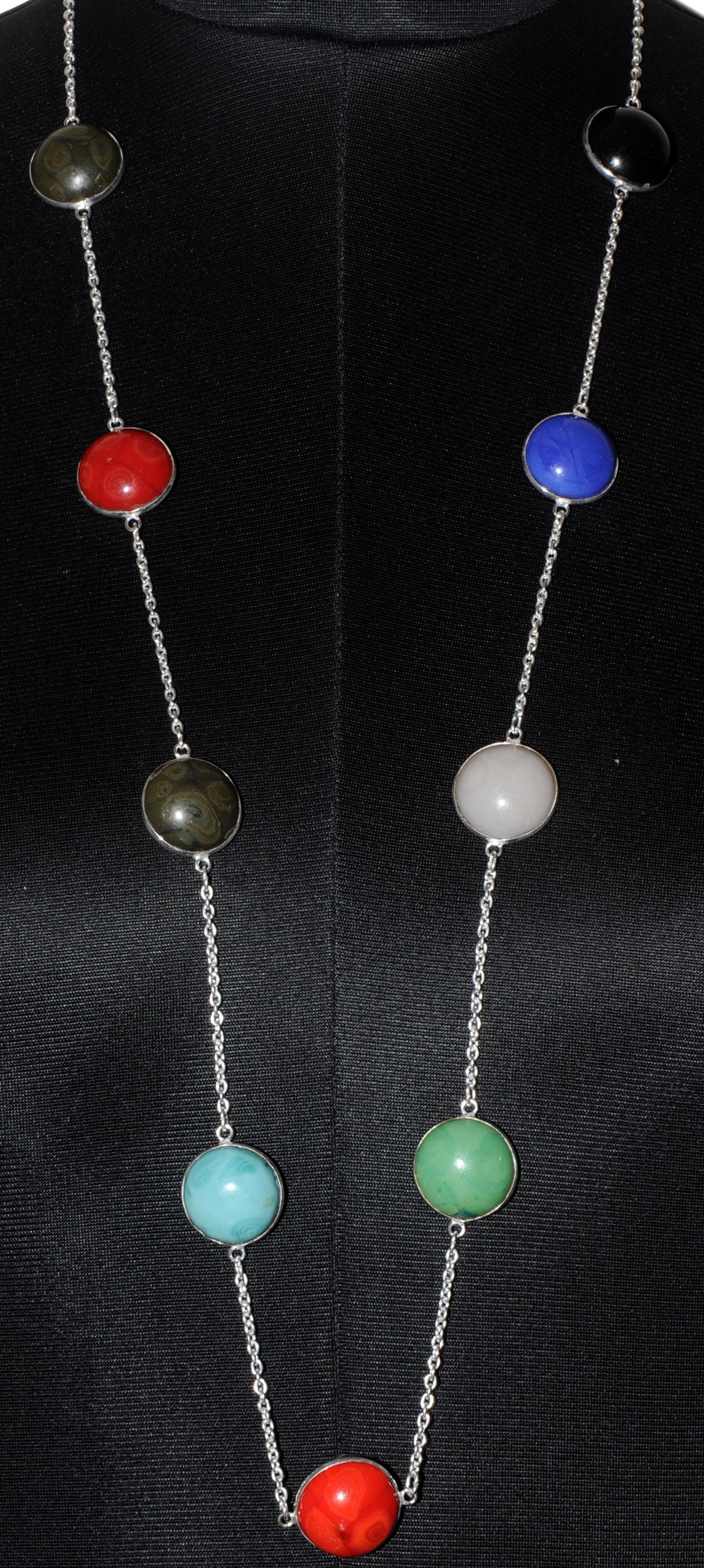 Multi Color Gemstone Studded Chain In . Sterling Silver Overlay