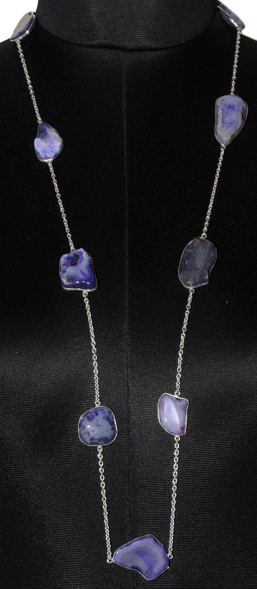 Blue Lace Agate Gemstone Studded Chain In . Sterling Silver Overlay