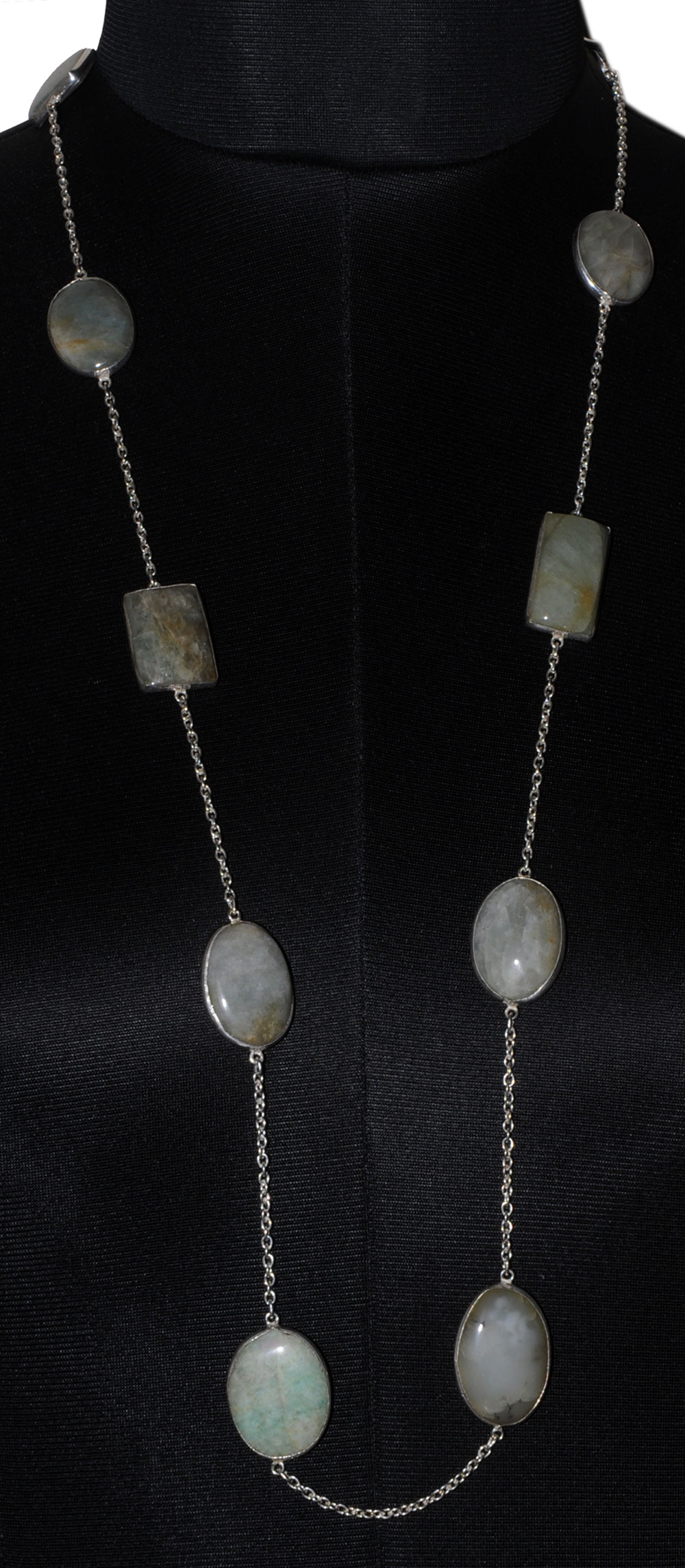 Green Aventurine Gemstone Studded Chain In . Sterling Silver Overlay