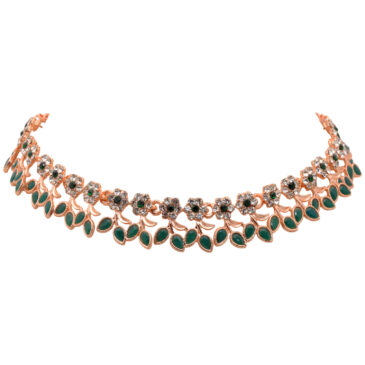 Cubic Zirconia & Pear Emerald Studded Necklace In Rose Gold Plating