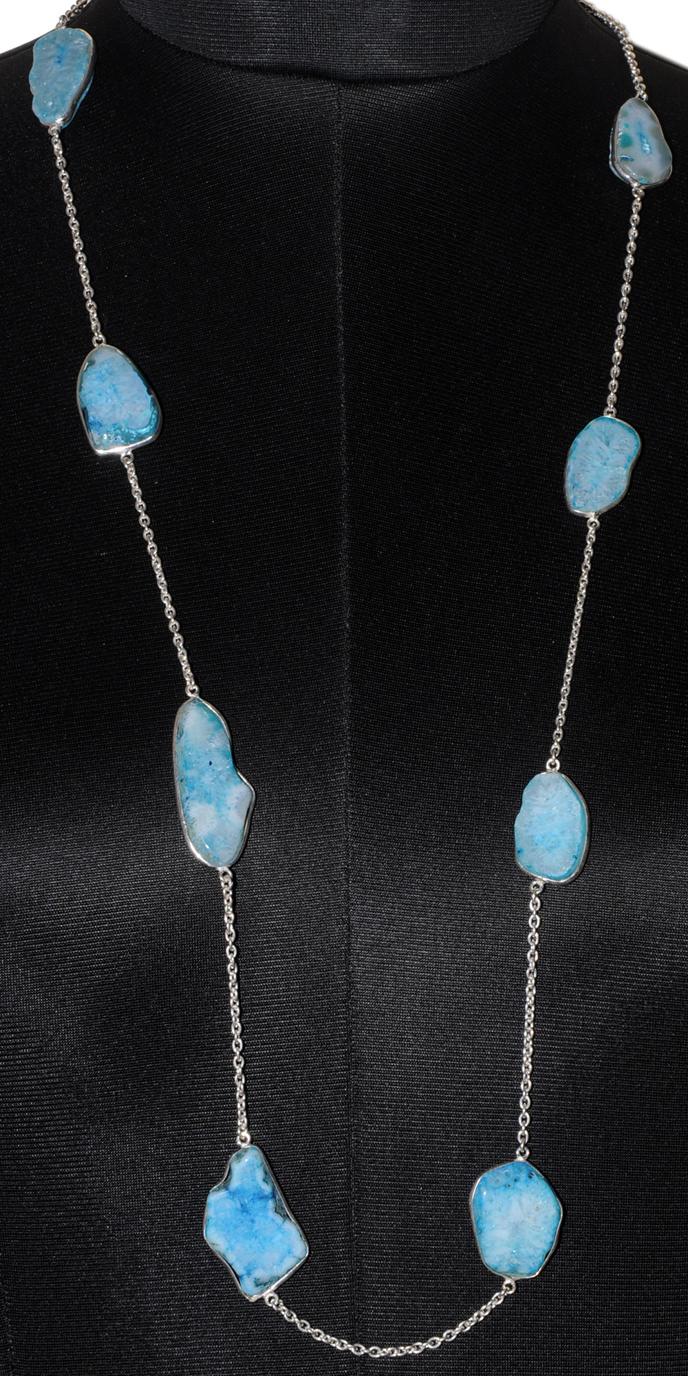 Sky Blue Agate Gemstone Studded Chain In . Sterling Silver Overlay