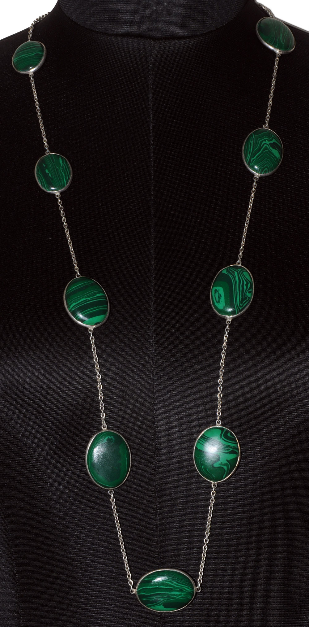 Malachite Gemstone Studded Chain In . Sterling Silver Overlay
