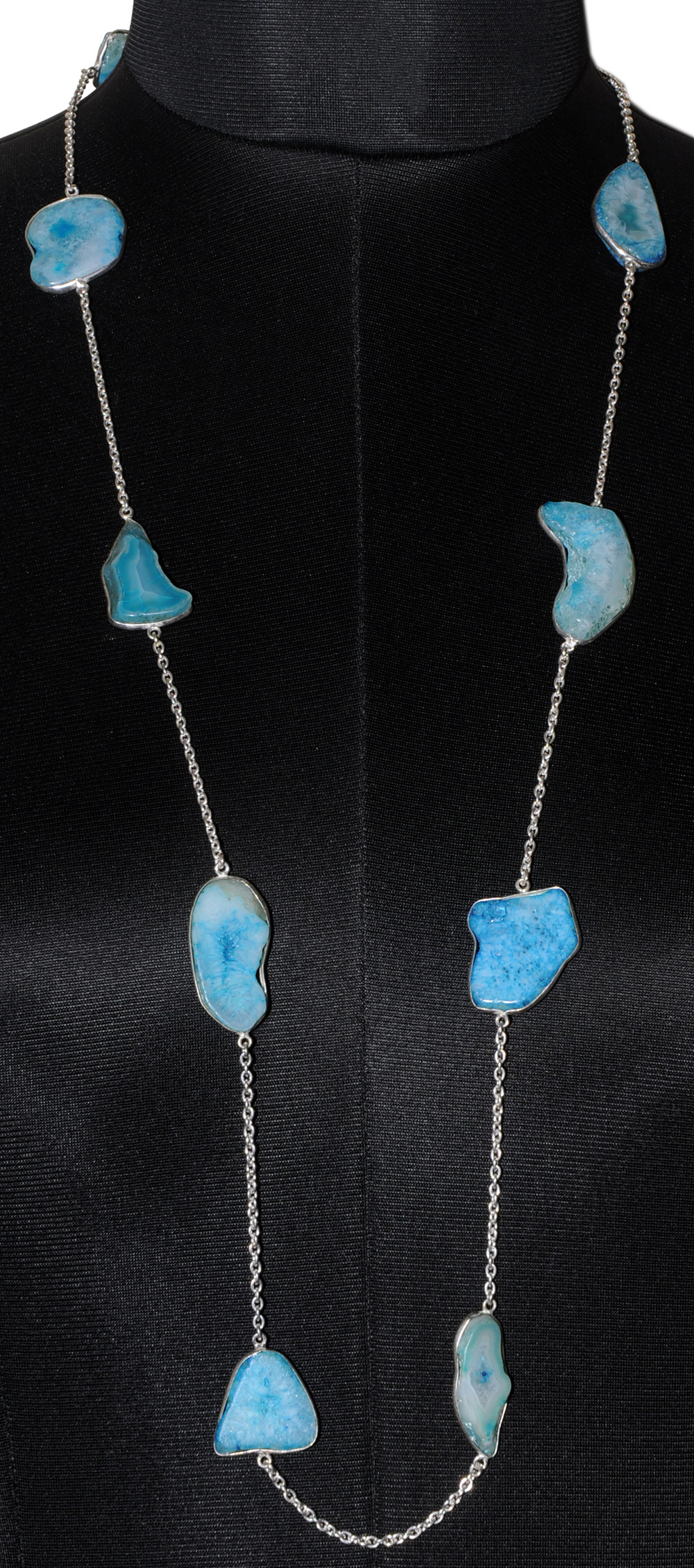 Sky Blue Agate Gemstone Studded Chain In . Sterling Silver Overlay