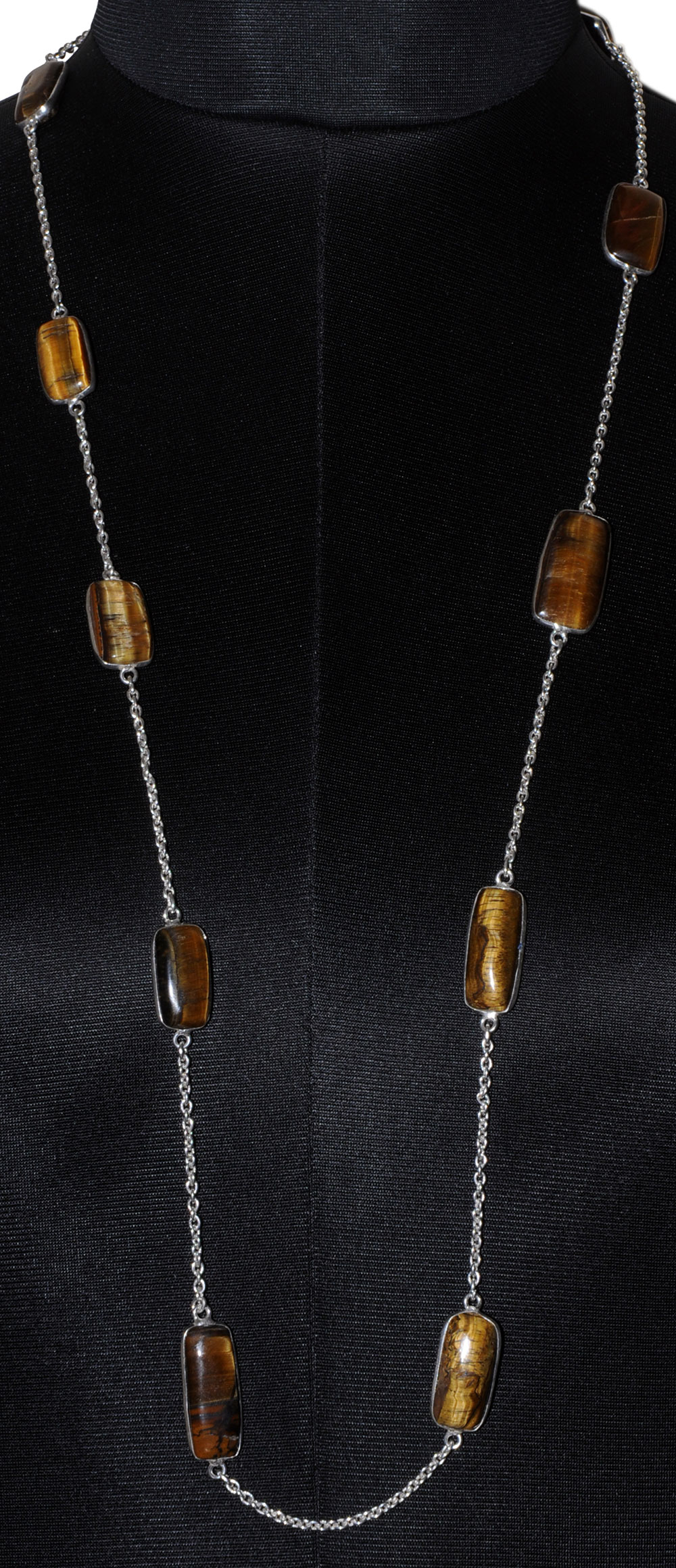 Tiger Eye Gemstone Studded Chain In . Sterling Silver Overlay