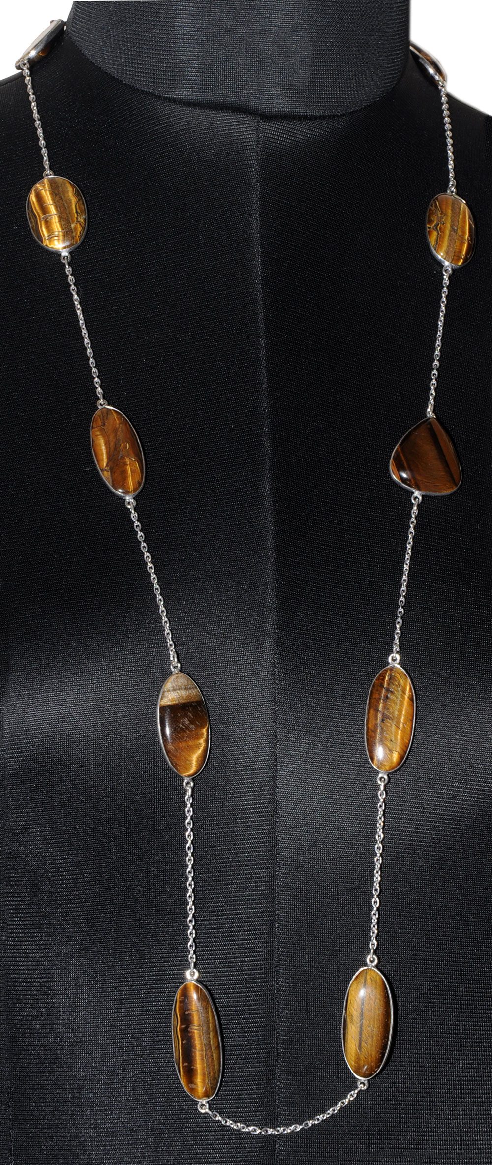 Tiger Eye Gemstone Studded Chain In . Sterling Silver Overlay