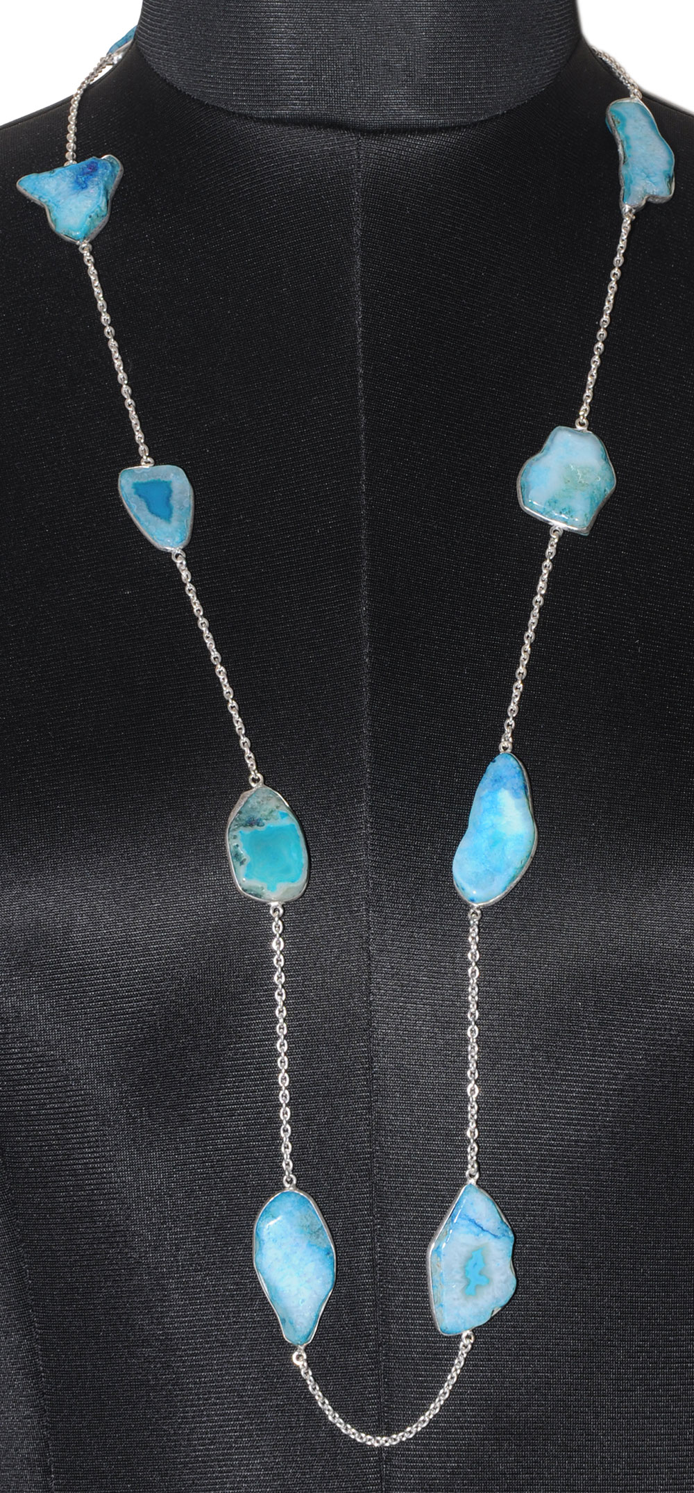 Sky Blue Agate Gemstone Studded Chain In . Sterling Silver Overlay