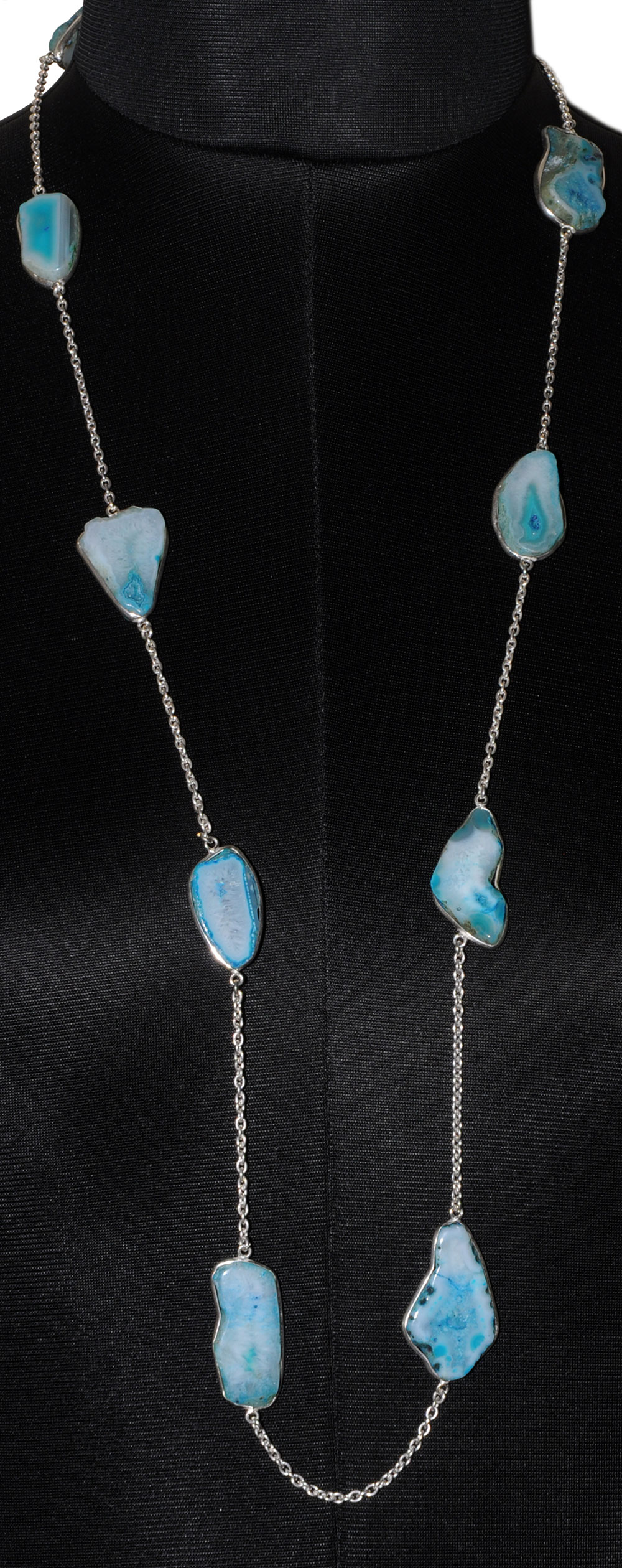 Sky Blue Agate Gemstone Studded Chain In . Sterling Silver Overlay