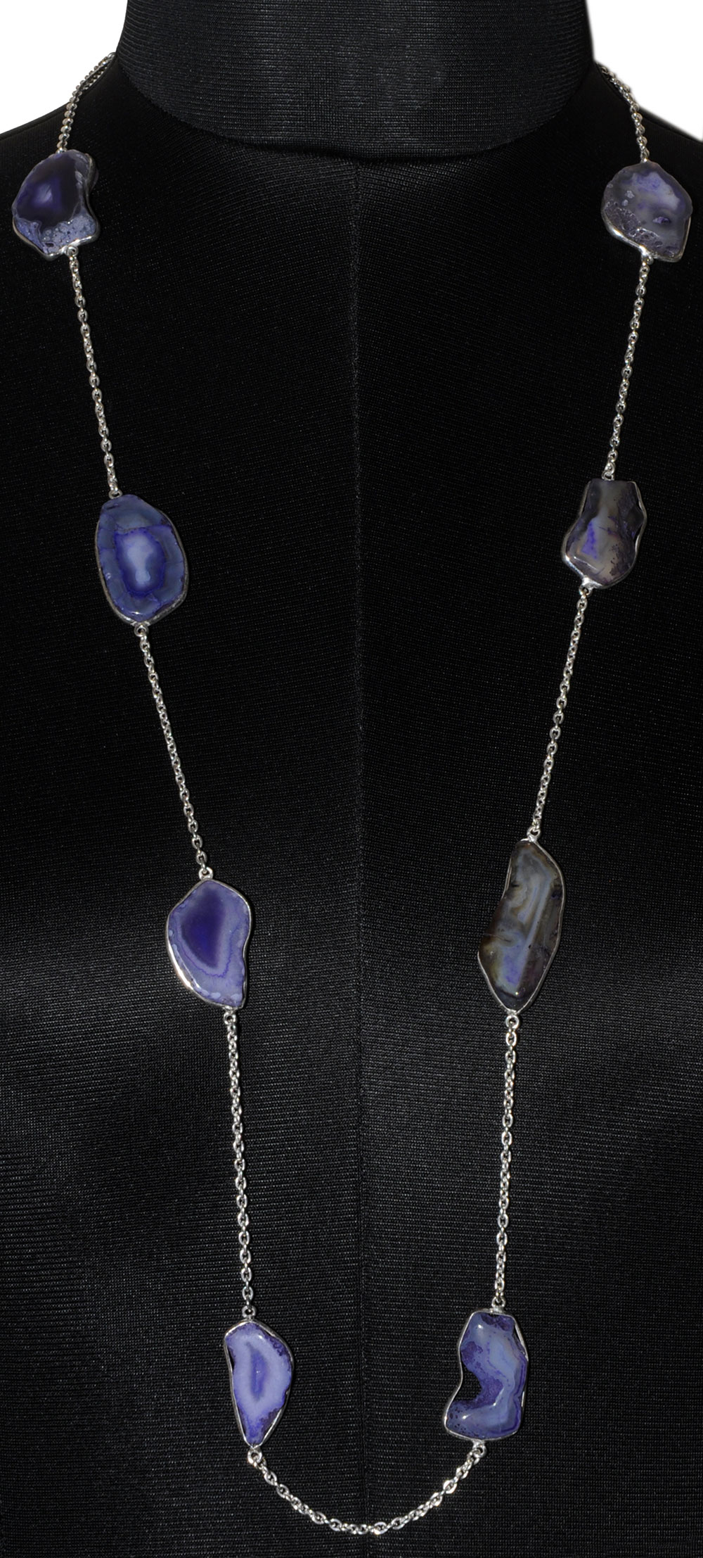 Blue Lace Agate Gemstone Studded Chain In . Sterling Silver Overlay