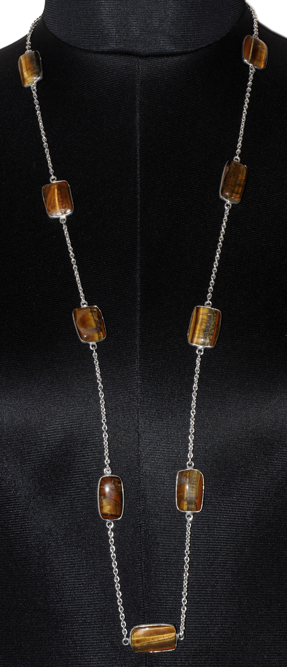 Tiger Eye Gemstone Studded Chain In . Sterling Silver Overlay