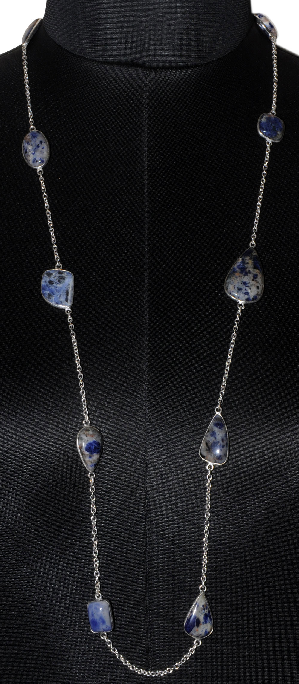 Dumortierite Gemstone Studded Chain In . Sterling Silver Overlay