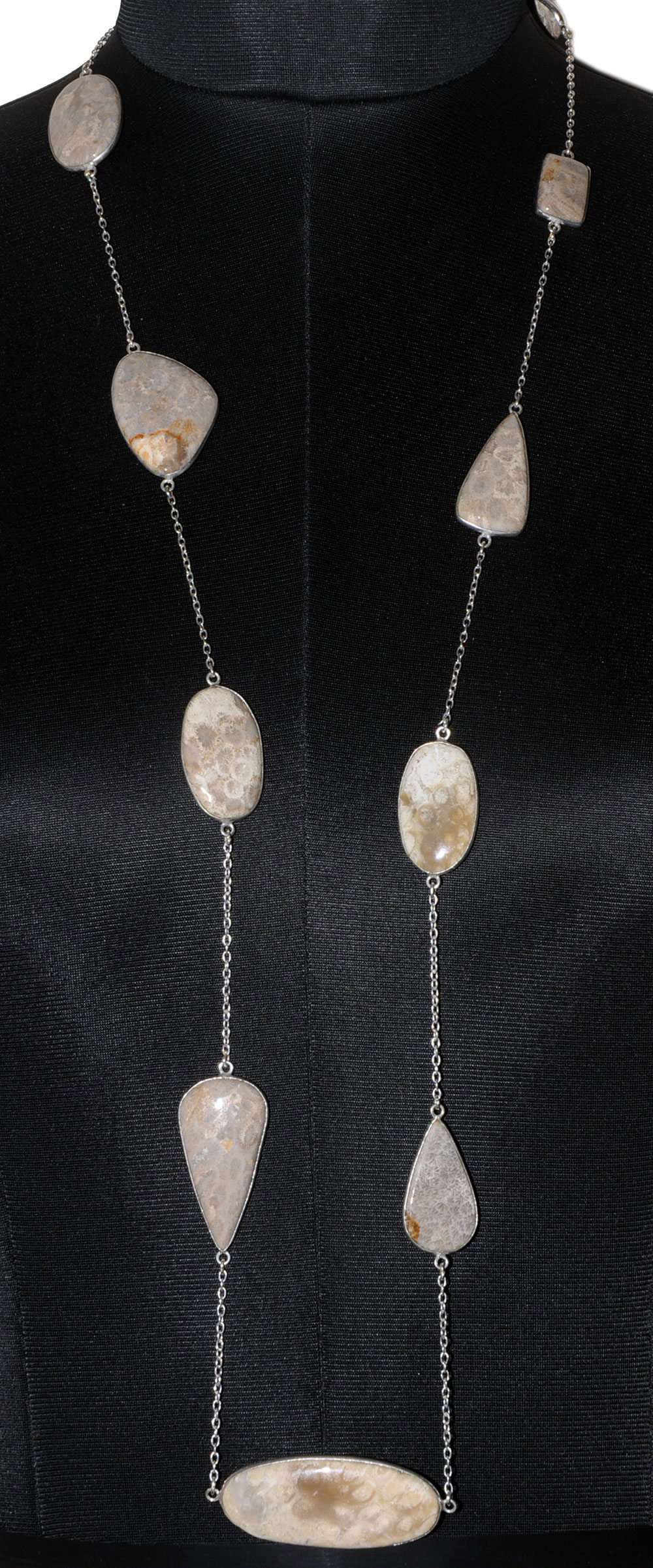 Fossil Coral Gemstone Studded Chain In . Sterling Silver Overlay