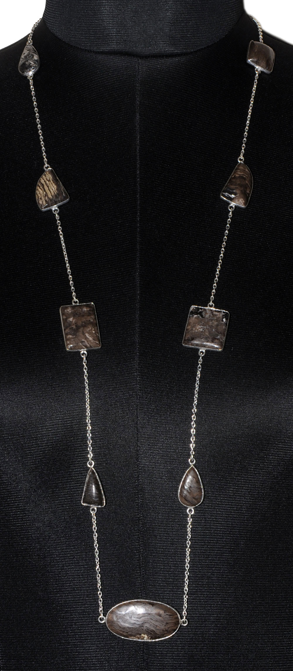 Wood Jasper Gemstone Studded Chain In . Sterling Silver Overlay