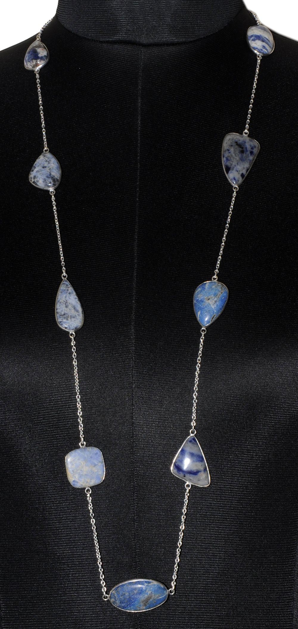 Dumortierite Gemstone Studded Chain In . Sterling Silver Overlay